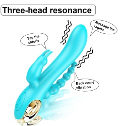 Vibromasseur rabbit  bleu  avec chapelet vibrant 