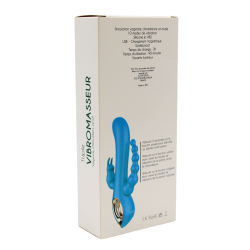 Vibromasseur rabbit  bleu  avec chapelet vibrant 