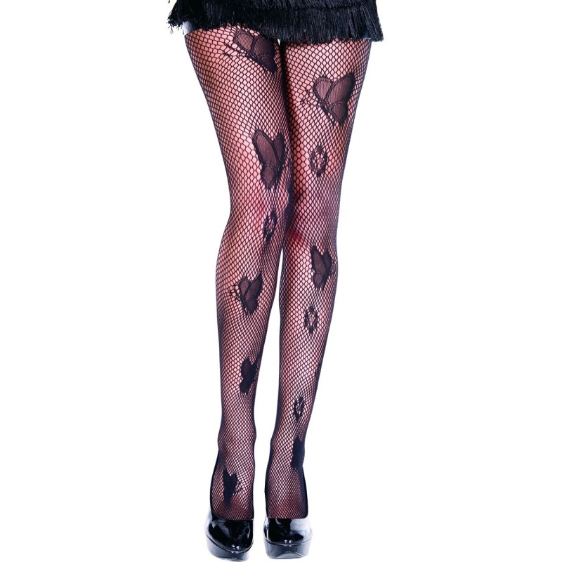 Collant sexy résille noir avec papillons 
