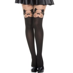 Collant semi opaque avec tête de chien fantaisie 