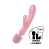2 en 1 Vibromasseur rabbit et wand rose USB Triple Lover Satisfyer 