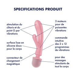 2 en 1 Vibromasseur rabbit et wand rose USB Triple Lover Satisfyer 