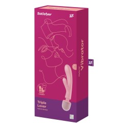 2 en 1 Vibromasseur rabbit et wand rose USB Triple Lover Satisfyer 