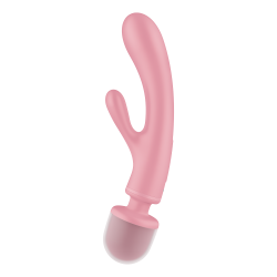 2 en 1 Vibromasseur rabbit et wand rose USB Triple Lover Satisfyer 