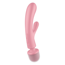 2 en 1 Vibromasseur rabbit et wand rose USB Triple Lover Satisfyer 