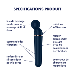 Vibromasseur wand bleu USB 60 vibrations Planet Wand-er Satisfyer 
