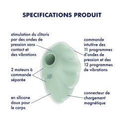 Stimulateur clitoridien par onde de pression sans contact et par vibration USB vert menthe, Cloud Dancer Satisfyer 
