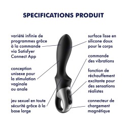 Vibromasseur noir USB, chauffant et connecté Heat Climax Satisfyer 
