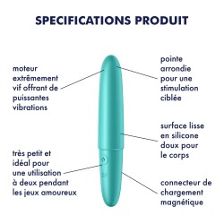 Vibromasseur turquoise USB Ultra Power Bullet 6 Satisfyer 