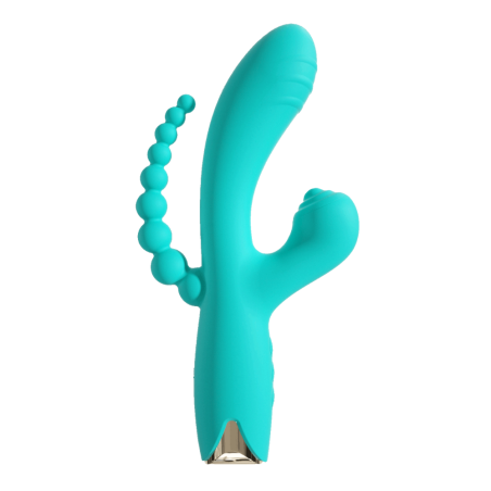 Vibromasseur triple stimulation USB turquoise Snappy Bunny 