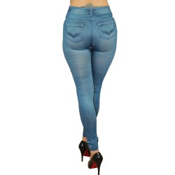 Legging bleu style jean moulant avec impressions sur poches 