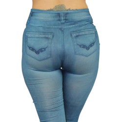 Legging bleu style jean moulant avec impressions sur poches 