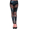 Legging noir wetlook avec bandes de dentelle florale 
