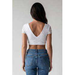 Top sexy court blanc bi matière réversible
