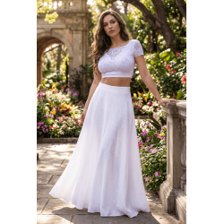 Top sexy court blanc bi matière réversible