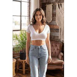 Top sexy court blanc bi matière réversible