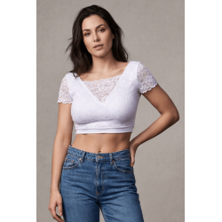 Top sexy court blanc bi matière réversible