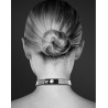 Collier en cuir noir SM avec bande de strass et coeur métal argenté 