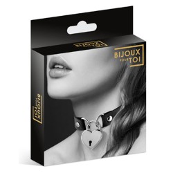 Collier en cuir noir SM avec pendentif cadenas coeur argenté 