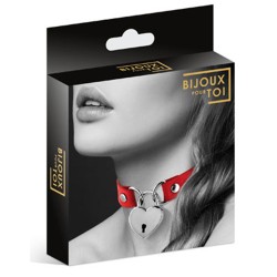 Collier en cuir rouge SM avec pendentif cadenas coeur argenté 