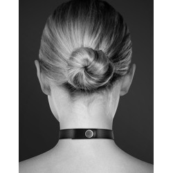 Collier en cuir noir SM avec double anneau métal argenté pour laisse 