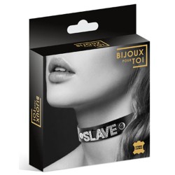 Collier en cuir noir SM avec Slave en strass 