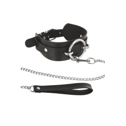 Collier fétichiste large anneau métal et laisse 