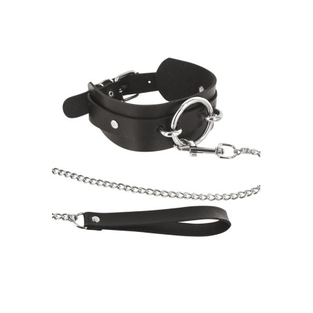 Collier fétichiste large anneau métal et laisse 