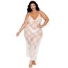 Nuisette longue blanche grande taille en dentelle florale, string assorti 