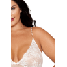 Nuisette longue blanche grande taille en dentelle florale, string assorti 