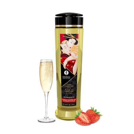 Huile de massage aphrodisiaque fraise vin pétillant 240ml 