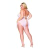 Babydoll et string grande taille en résille et dentelle blanche 