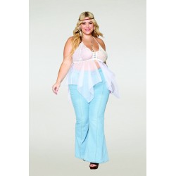 Babydoll et string grande taille en résille et dentelle blanche 