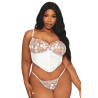 Bustier blanc avec armatures grande taille, en satin et dentelle florale 