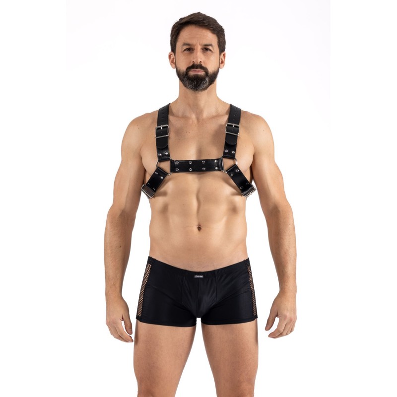 Harnais homme simili cuir avec sangles croisées dans le dos 
