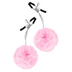Pinces à seins pression réglable pompons roses 