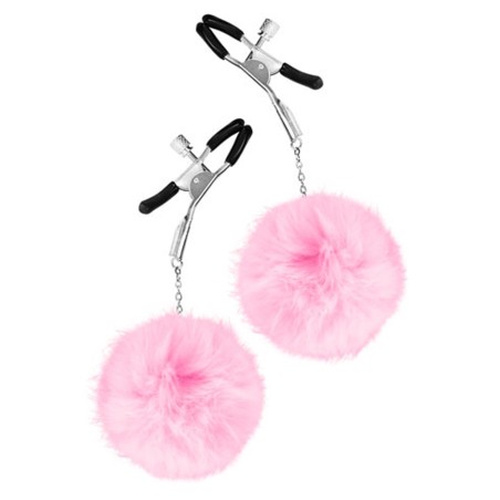 Pinces à seins pression réglable pompons roses 
