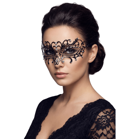 Masque vénitien Elena rigide noir  avec strass