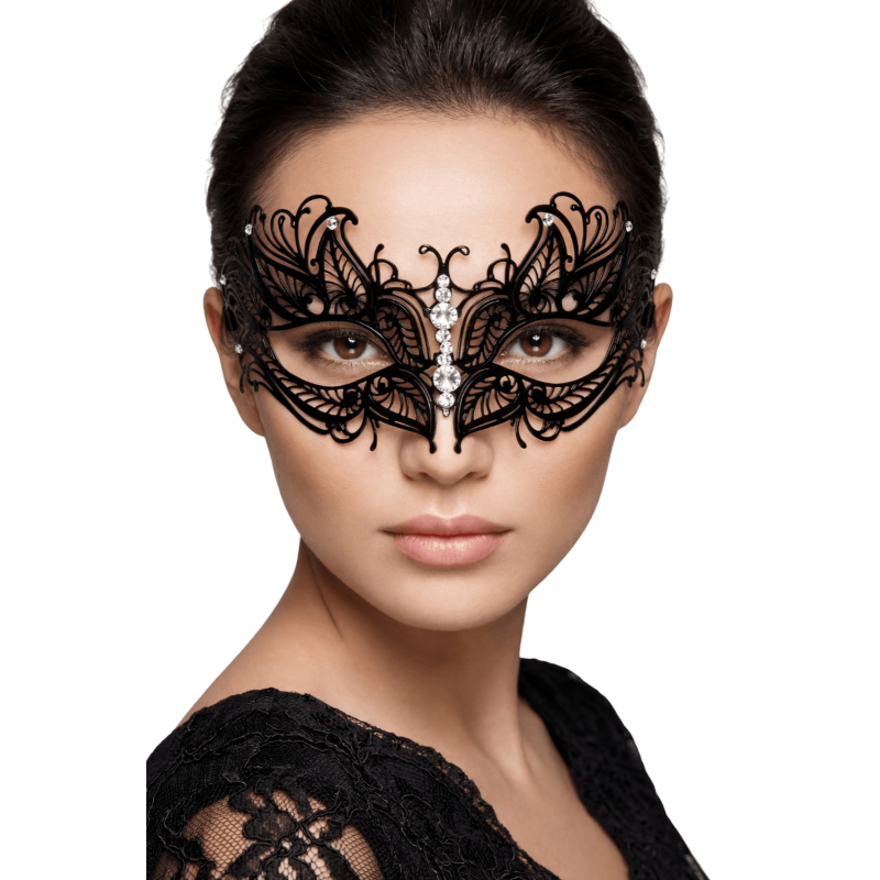 Masque vénitien Greta rigide noir avec strass