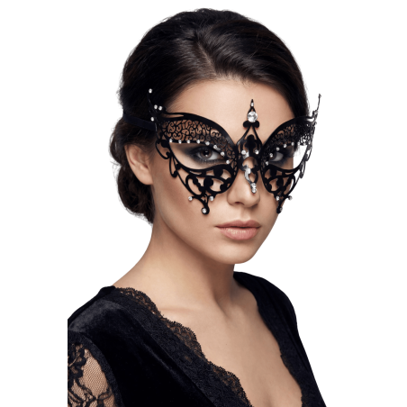 Masque vénitien Alida rigide noir avec strass