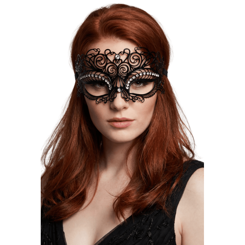 Masque vénitien Giulia rigide noir avec strass