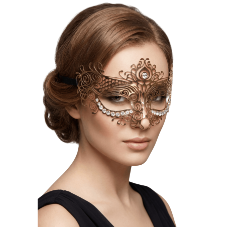 Masque vénitien Ornella rigide doré avec strass