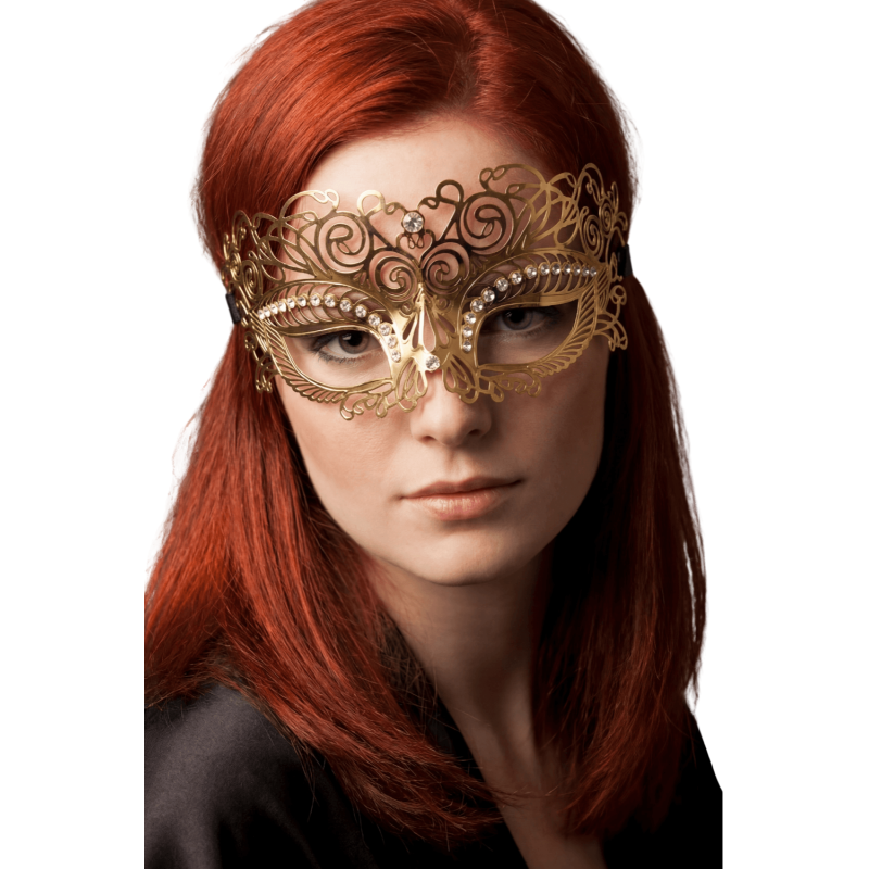 Masque vénitien Giulia rigide doré avec strass
