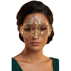 Masque vénitien Gemma rigide doré avec strass