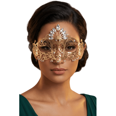 Masque vénitien Gemma rigide doré avec strass