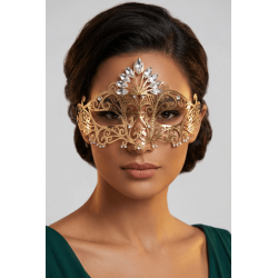 Masque vénitien Gemma rigide doré avec strass