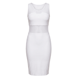 Robe sensuelle et habillée avec maille transparente blanche