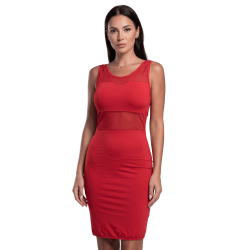 Robe sensuelle et habillée avec maille transparente rouge
