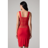 Robe sensuelle et habillée avec maille transparente rouge