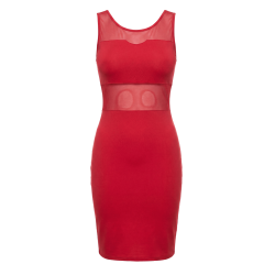 Robe sensuelle et habillée avec maille transparente rouge